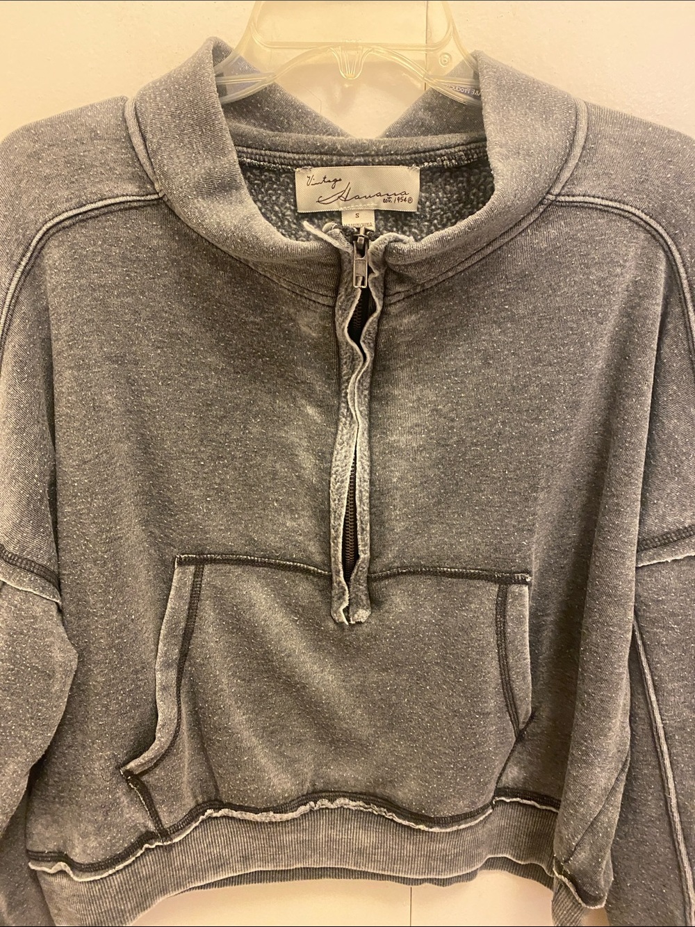 Vintage Havana Washed Gray Half-Zip Pullover Sweater - Picture 3 of 9